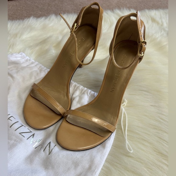 Stuart Weitzman Nudist Heels Beige Nude Ankle Strap Stiletto - Picture 3 of 8